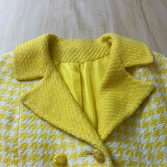 Vintage 60s/70s Yellow+White Tweed Houndstooth Peacoat Easter - Picture 5 of 7